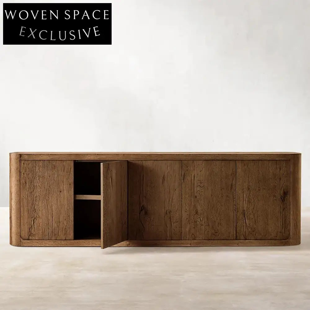 Luxury American Style Oak Wood 5-Door Sideboard Storage Cabinet for Dining