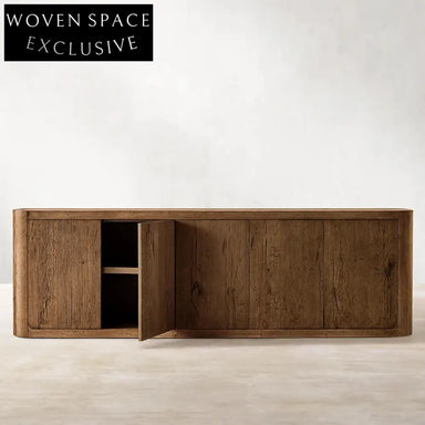 Luxury American Style Oak Wood 5-Door Sideboard Storage Cabinet for Dining