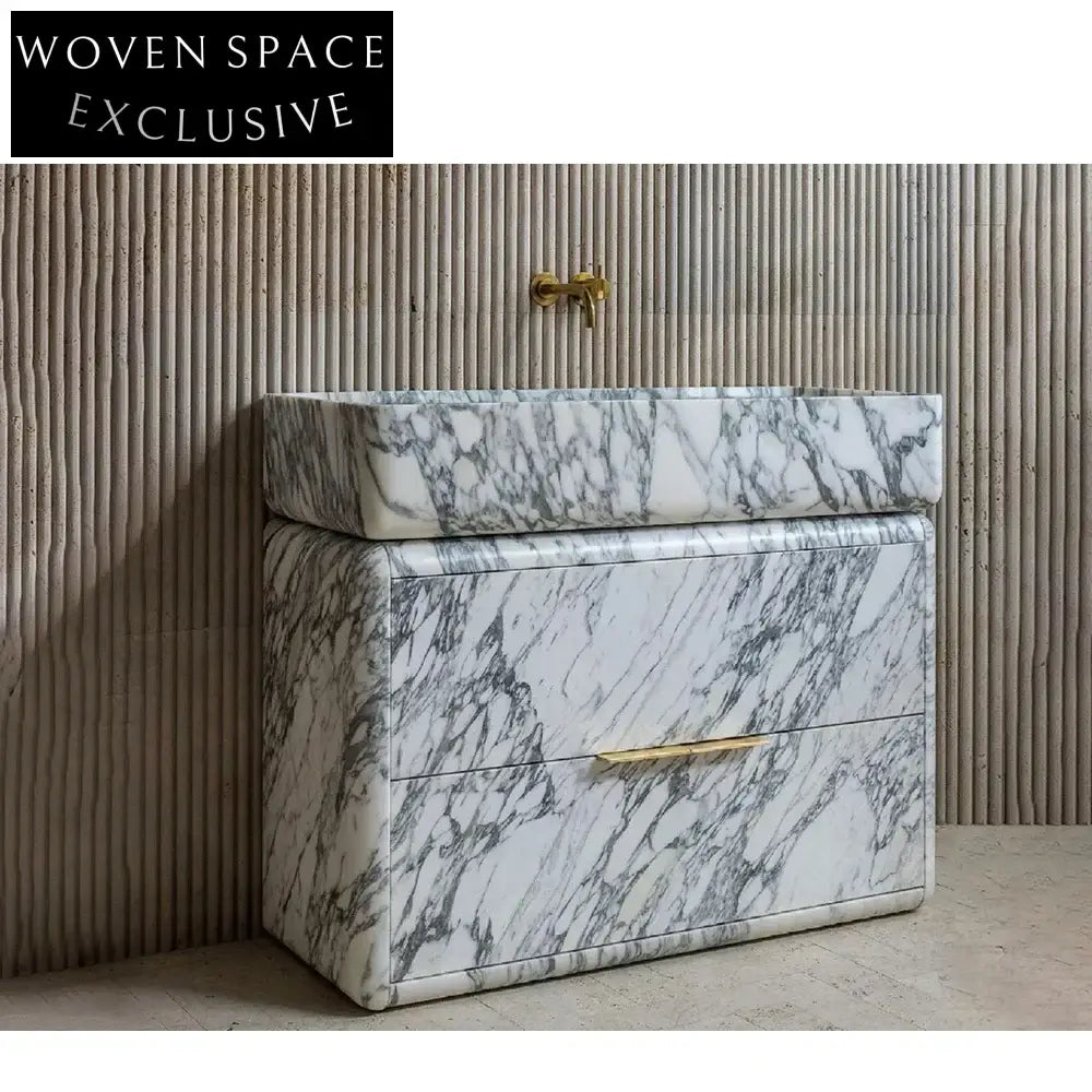 Luxury Arabescato Marble Basin White Marble Bathroom White Single Sink Rectangular Vanity With Drawers White / Stone