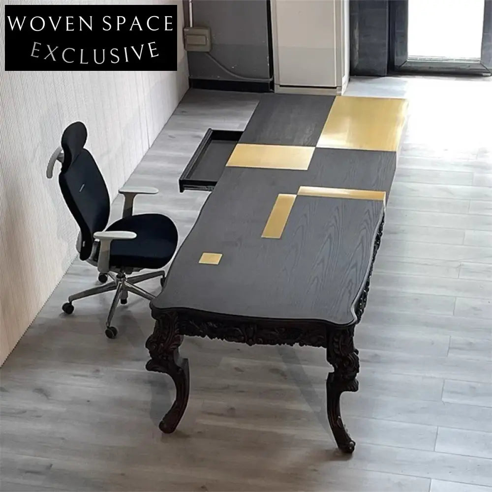 Luxury Ash Wood Executive Desk with Stainless Steel Accents Computer Table