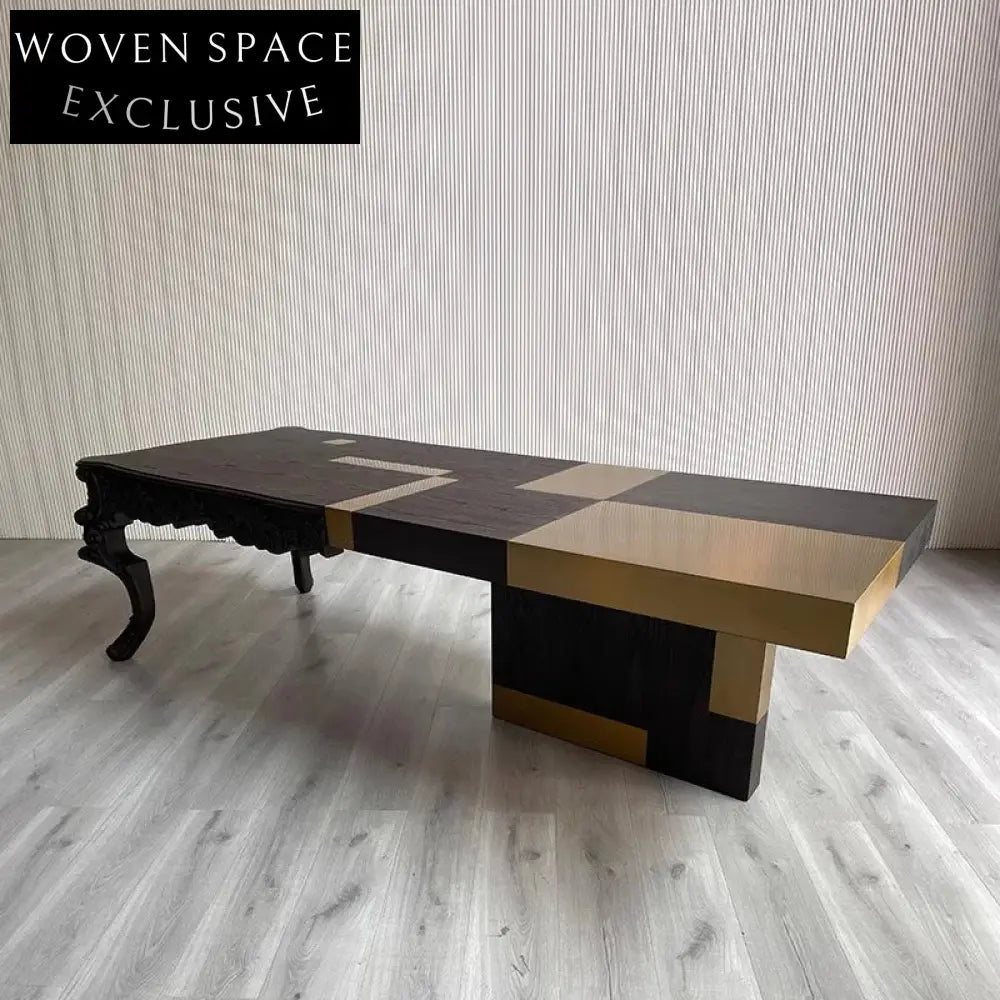 Luxury Ash Wood Executive Desk with Stainless Steel Accents Computer Table