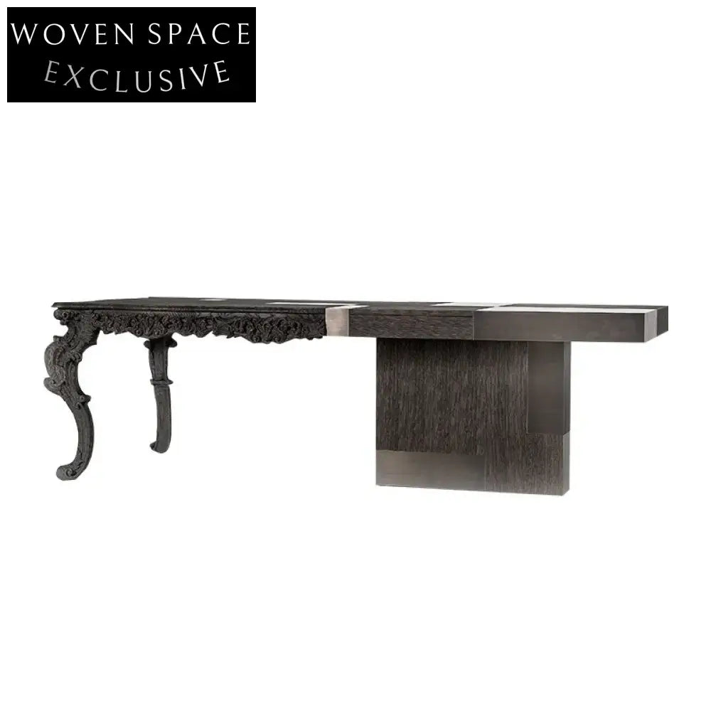 Luxury Ash Wood Executive Desk with Stainless Steel Accents Computer Table