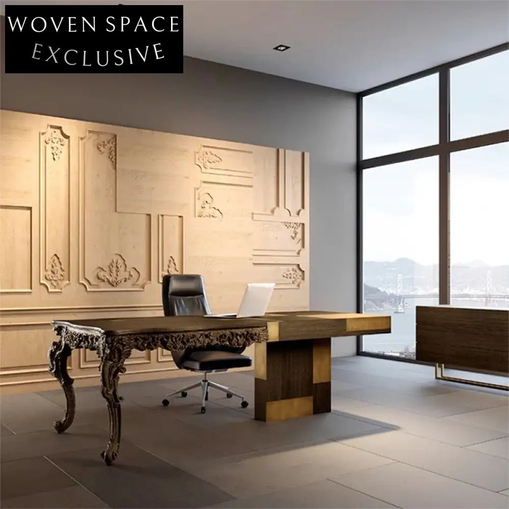 Luxury Ash Wood Executive Desk with Stainless Steel Accents Computer Table