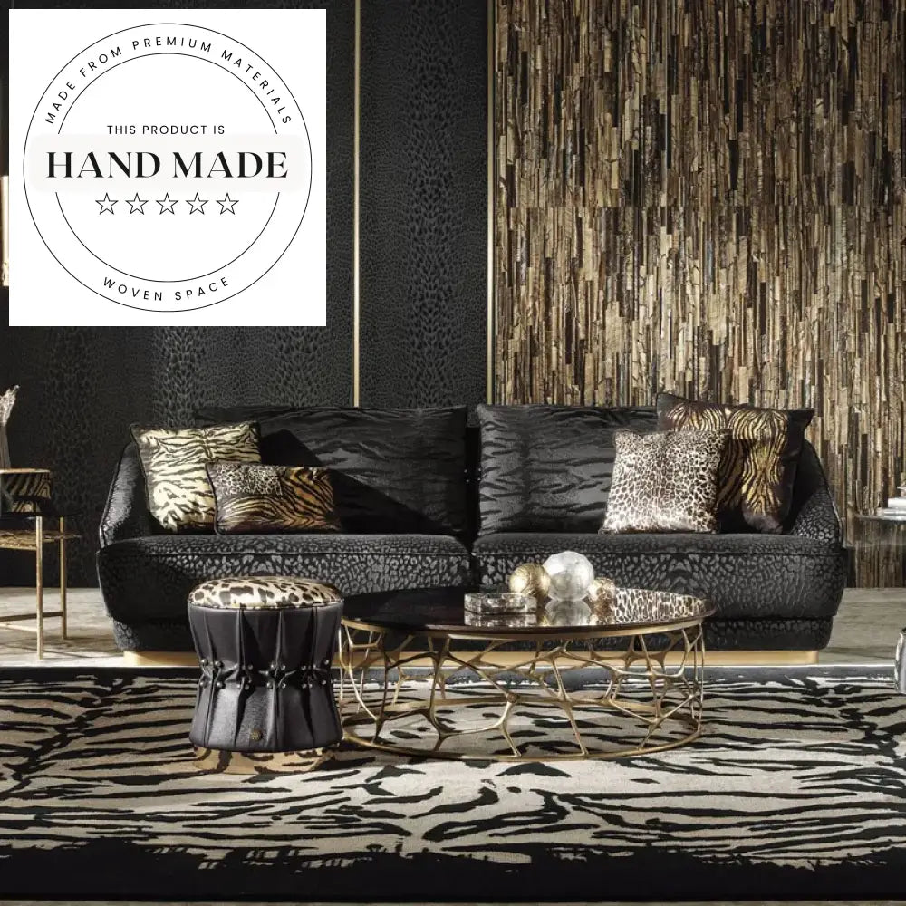 Luxury Black Genuine Leather Modern 4 Seat Sectional Sofa