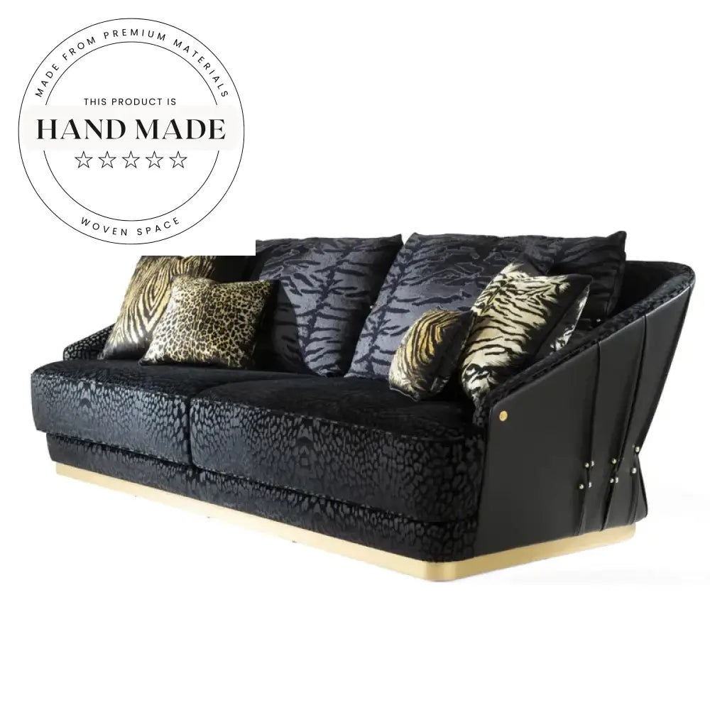 Luxury Black Genuine Leather Modern 4 Seat Sectional Sofa