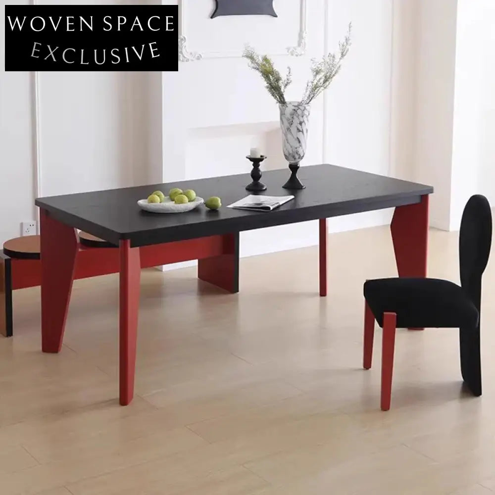 Luxury Black Solid Wood Rectangle Dining Table, Modern 6-8 Seat Design