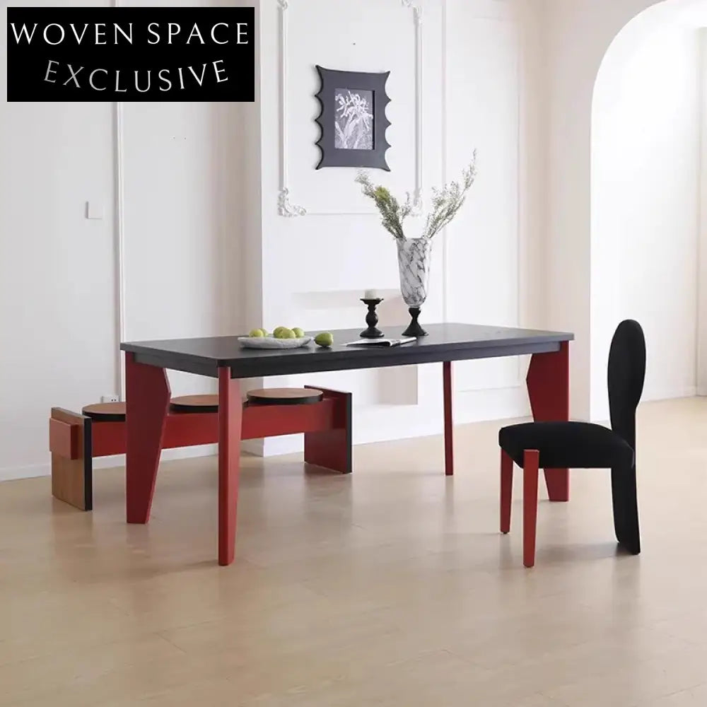 Luxury Black Solid Wood Rectangle Dining Table, Modern 6-8 Seat Design