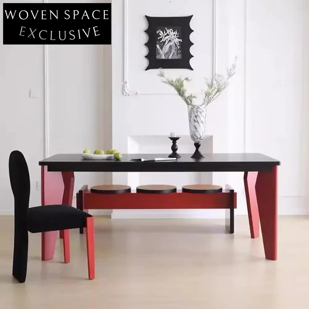 Luxury Black Solid Wood Rectangle Dining Table, Modern 6-8 Seat Design