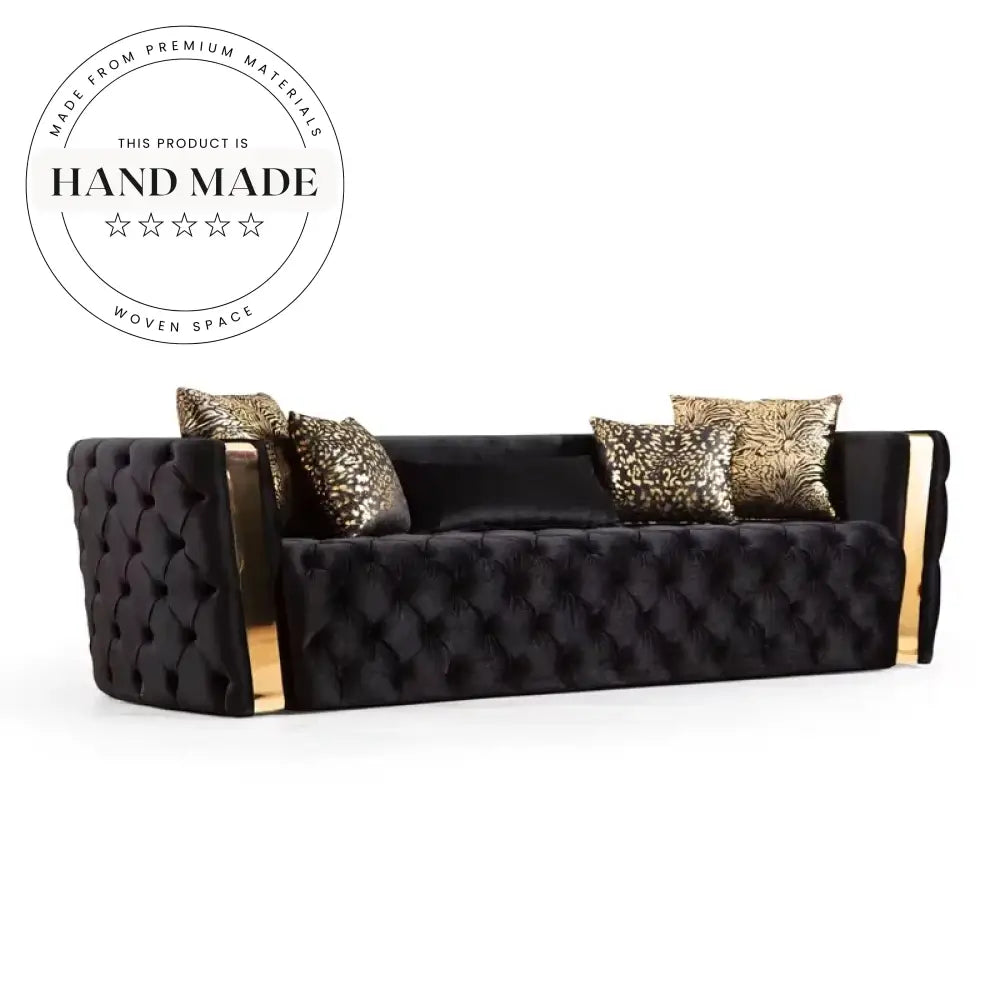 Luxury Black Velvet Tufted Upholstered Chesterfield 3 Seater Living Sofa