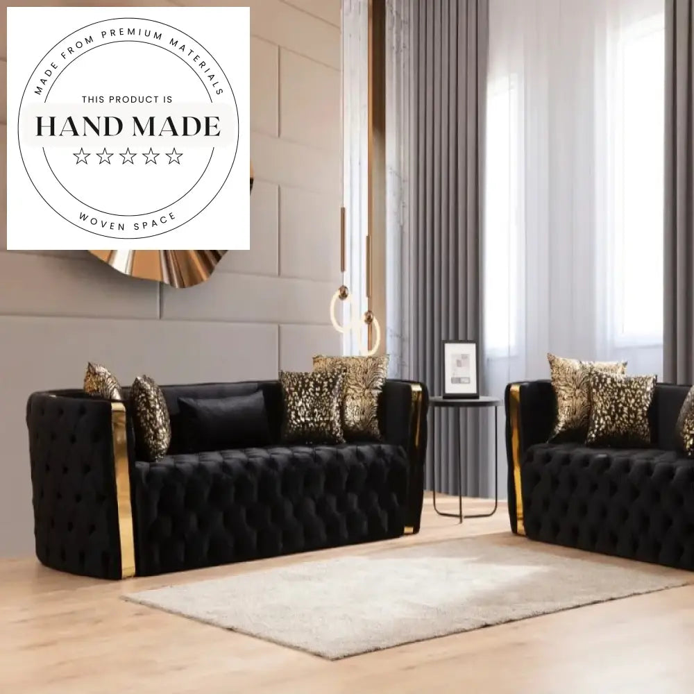Luxury Black Velvet Tufted Upholstered Chesterfield 3 Seater Living Sofa