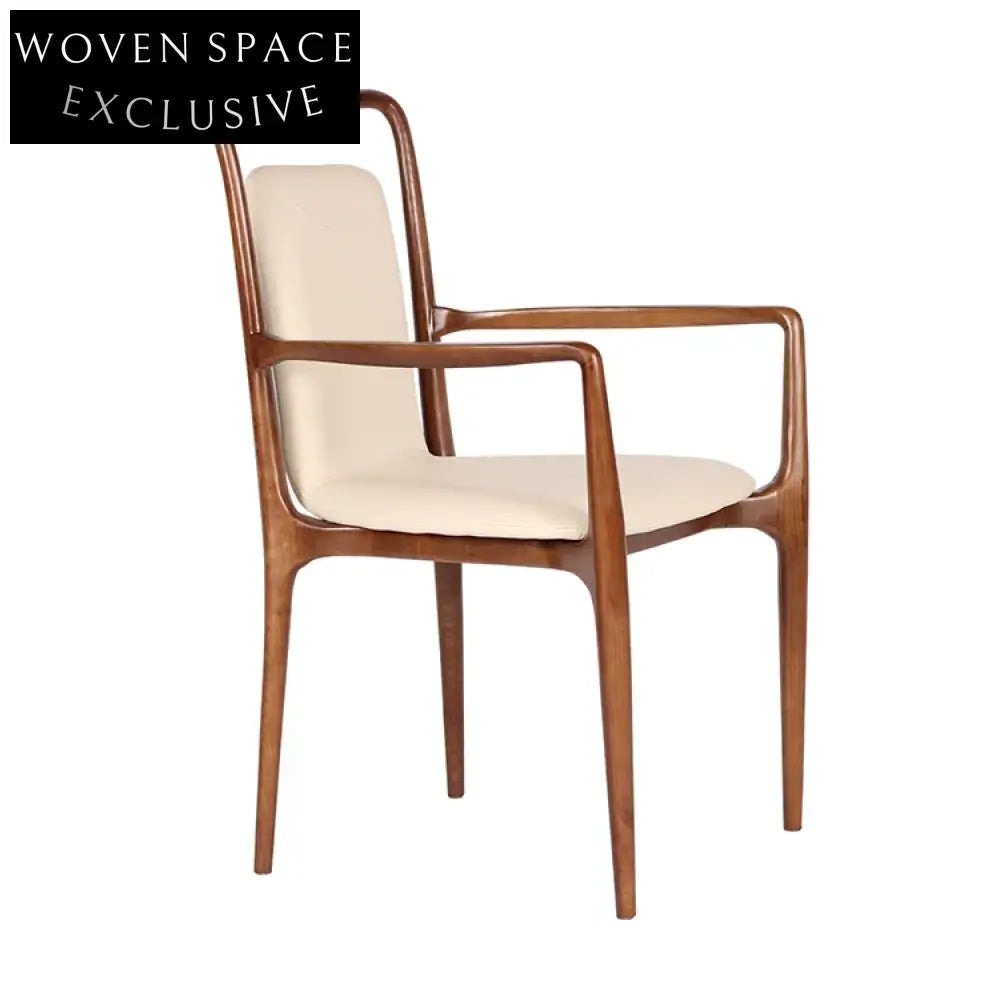 Luxury Black Walnut Ash Wood Leather Arm Dining Chair Lounge Chair