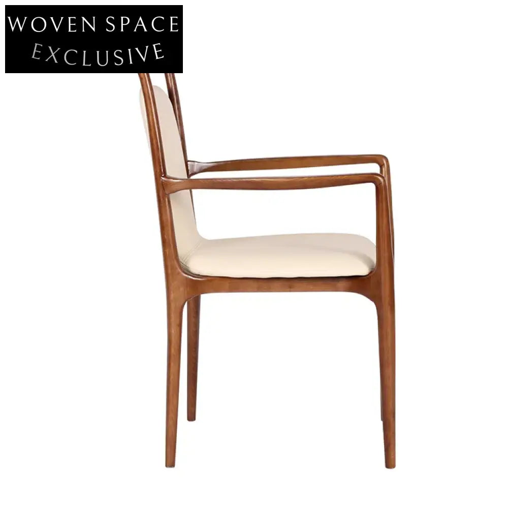 Luxury Black Walnut Ash Wood Leather Arm Dining Chair Lounge Chair