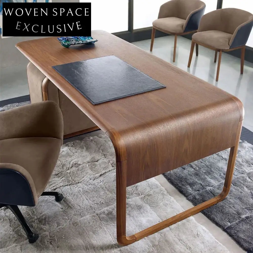 Luxury Black Walnut Wood Genuine Leather Executive Home Office Desk