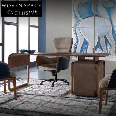 Luxury Black Walnut Wood Genuine Leather Executive Home Office Desk