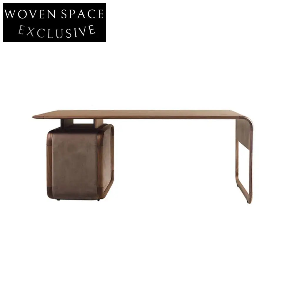 Luxury Black Walnut Wood Genuine Leather Executive Home Office Desk