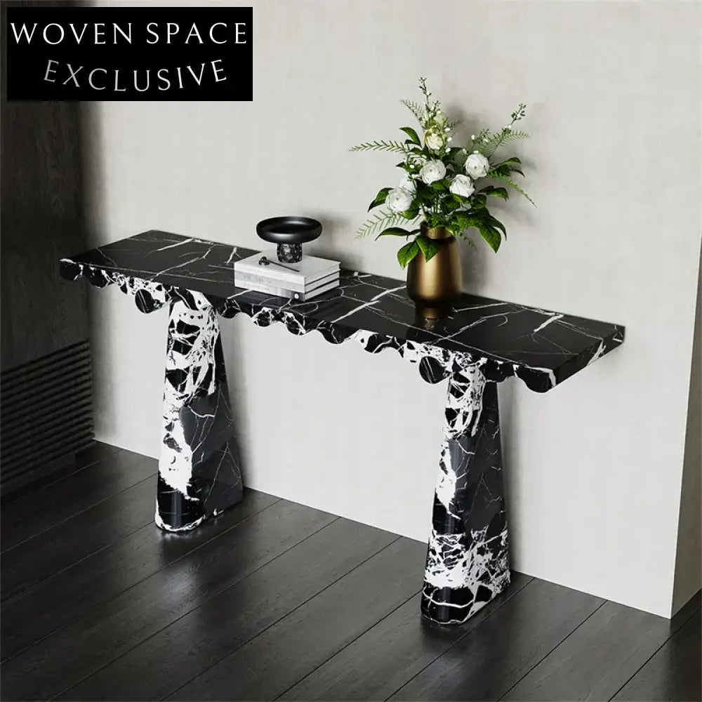 Luxury Black & White Natural Marble Console Table for Modern Entryways