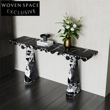 Luxury Black & White Natural Marble Console Table for Modern Entryways