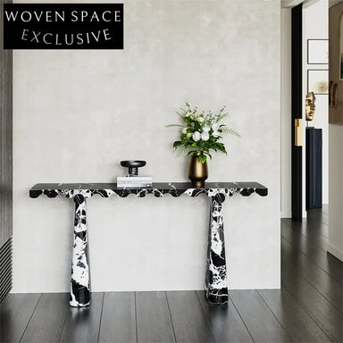Luxury Black & White Natural Marble Console Table for Modern Entryways