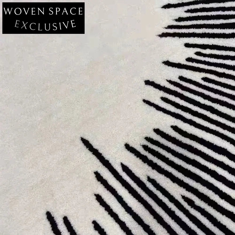 Luxury Black White Striped Wool Round Rug Handmade for Living Room Bedroom Study