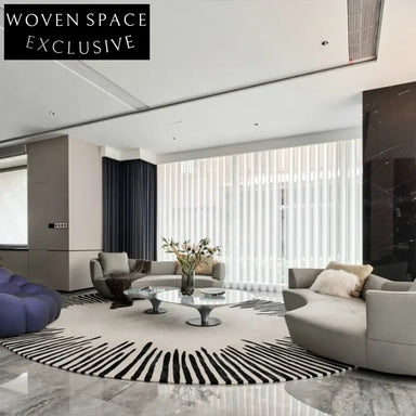 Luxury Black White Striped Wool Round Rug Handmade for Living Room Bedroom Study