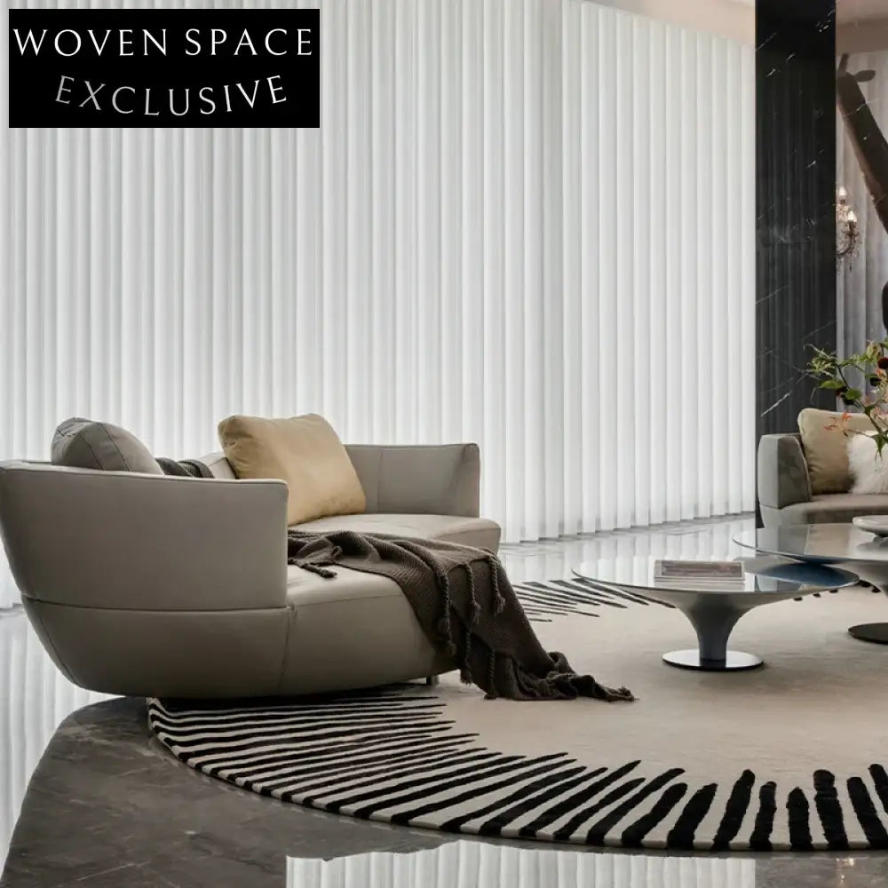 Luxury Black White Striped Wool Round Rug Handmade for Living Room Bedroom Study