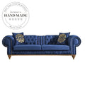 Luxury Blue Velvet Tufted Chesterfield Three Seater Living Room Couch