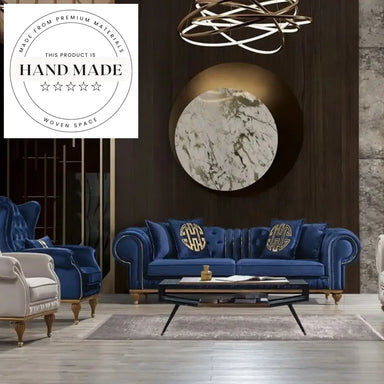 Luxury Blue Velvet Tufted Chesterfield Three Seater Living Room Couch