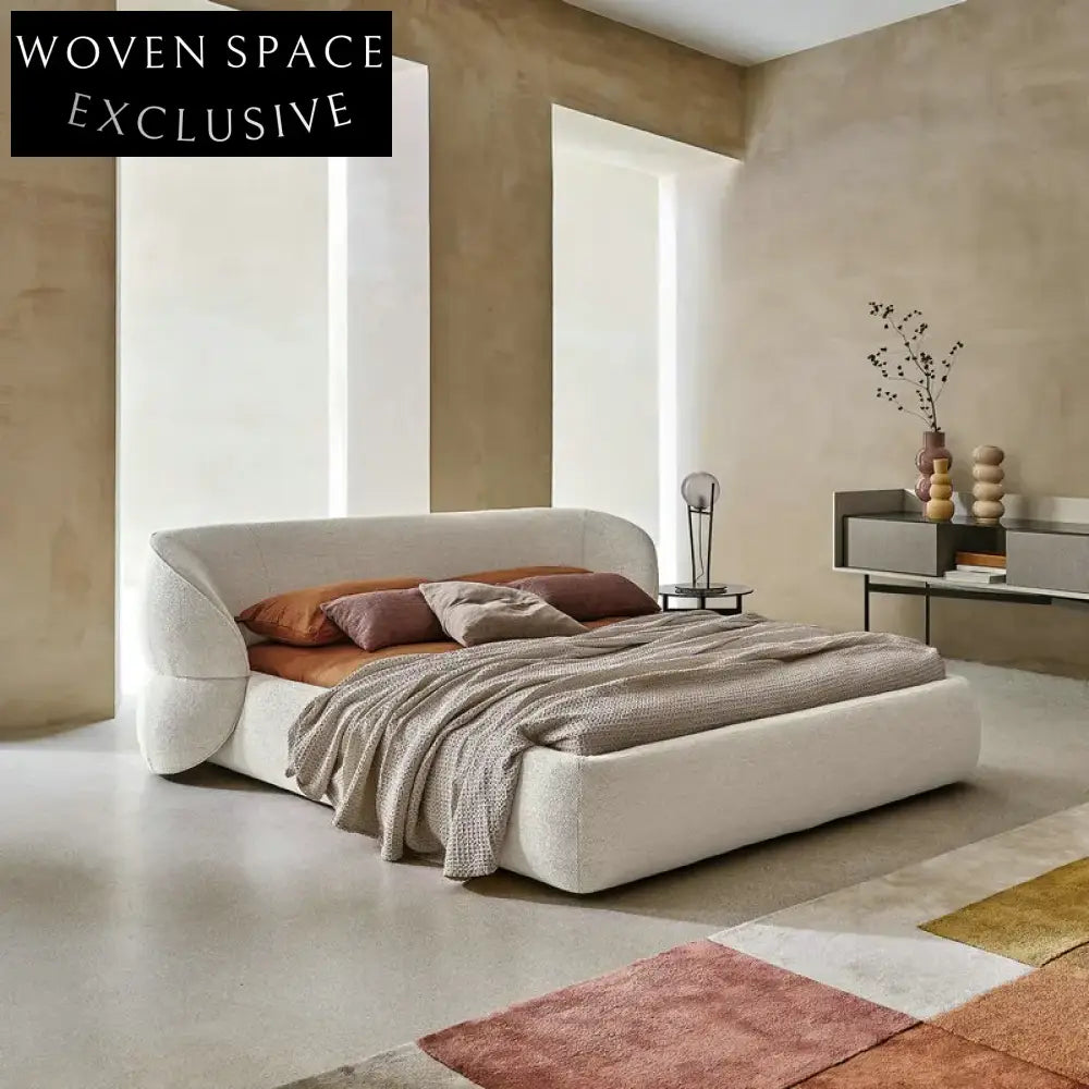 Luxury Boucle Fabric Upholstered Bed Frame with Adjustable Modern Design