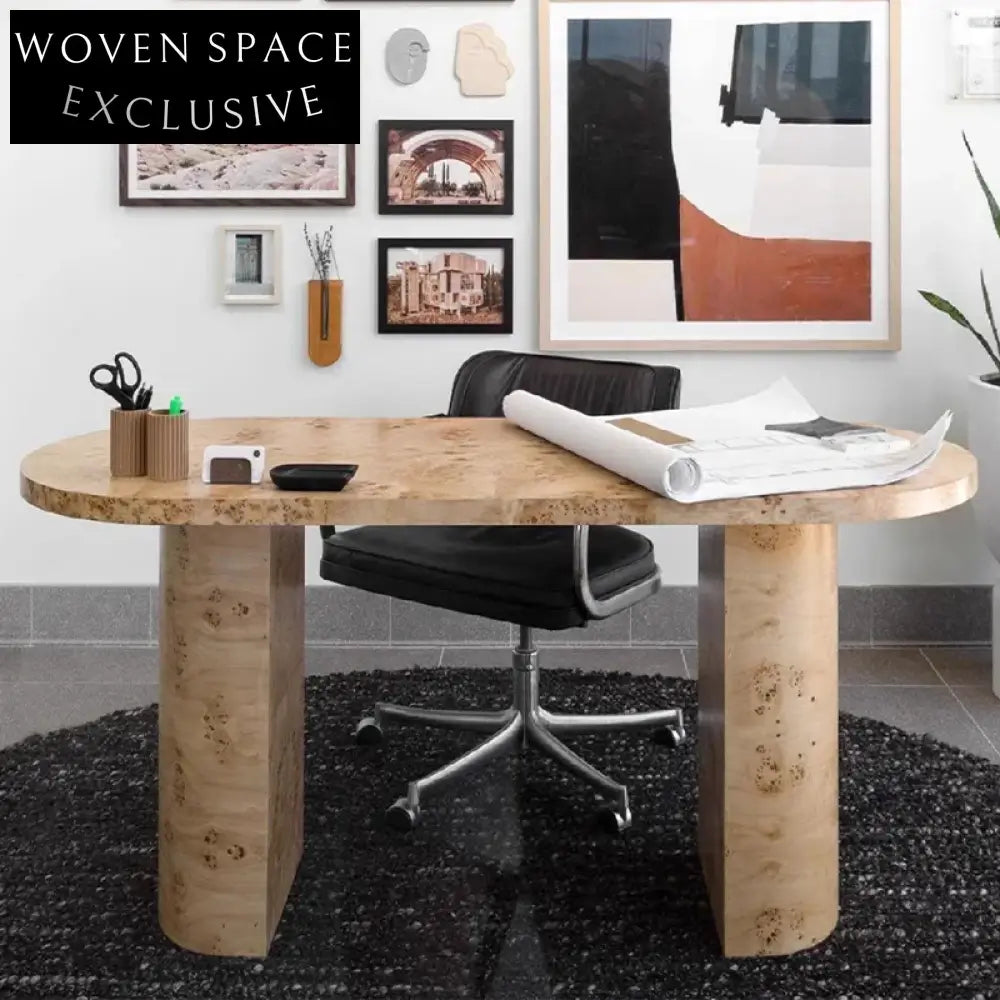 Luxury Burl Veneer Modern Home Office Desk, Solid Wood Dressing Table Furniture