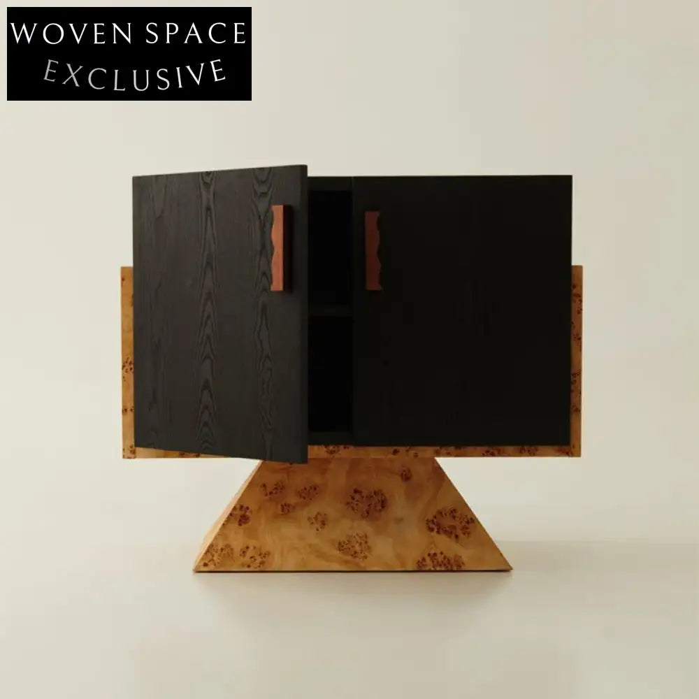 Luxury Burl Veneer Solid Wood Square Nightstand with Storage Drawer