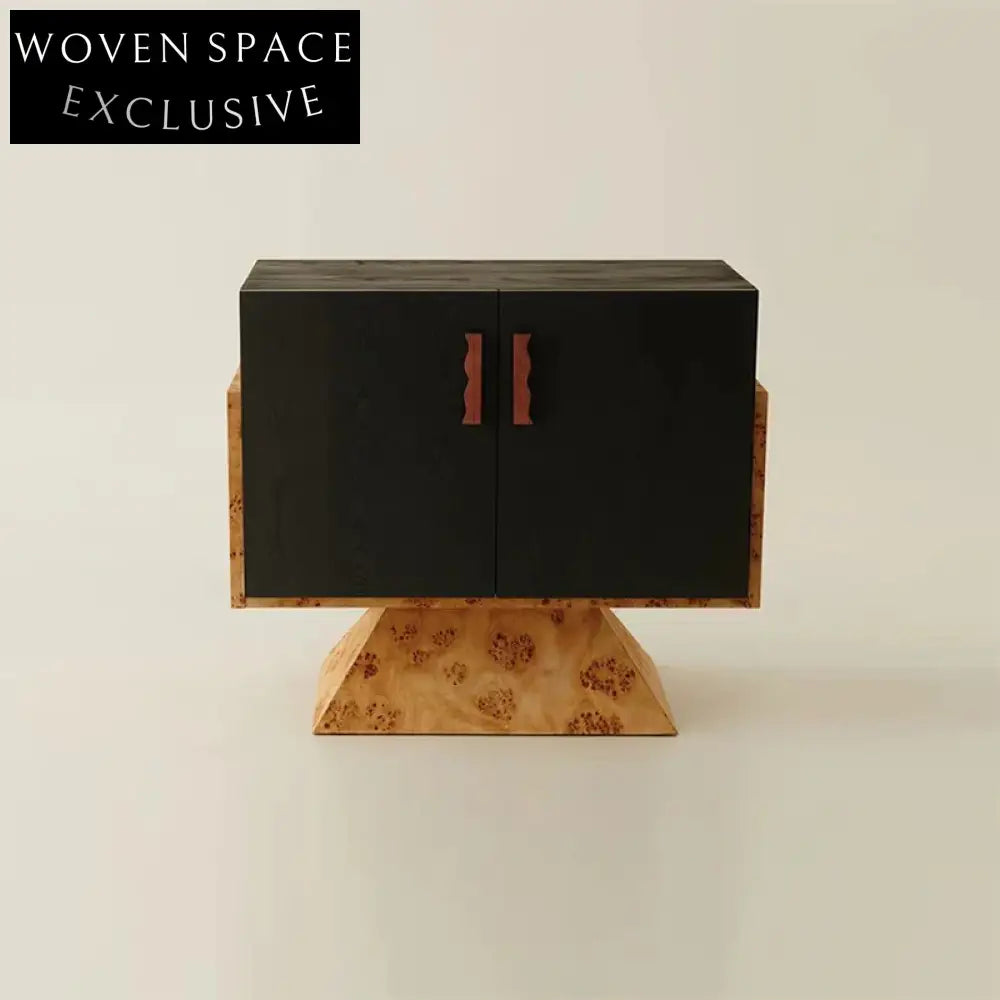 Luxury Burl Veneer Solid Wood Square Nightstand with Storage Drawer