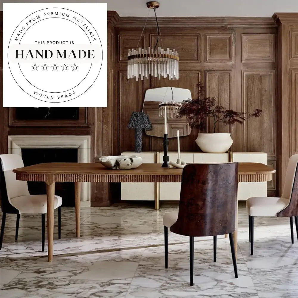 Luxury Ceramic and Oak Wood French Vintage Rectangular Dining Table