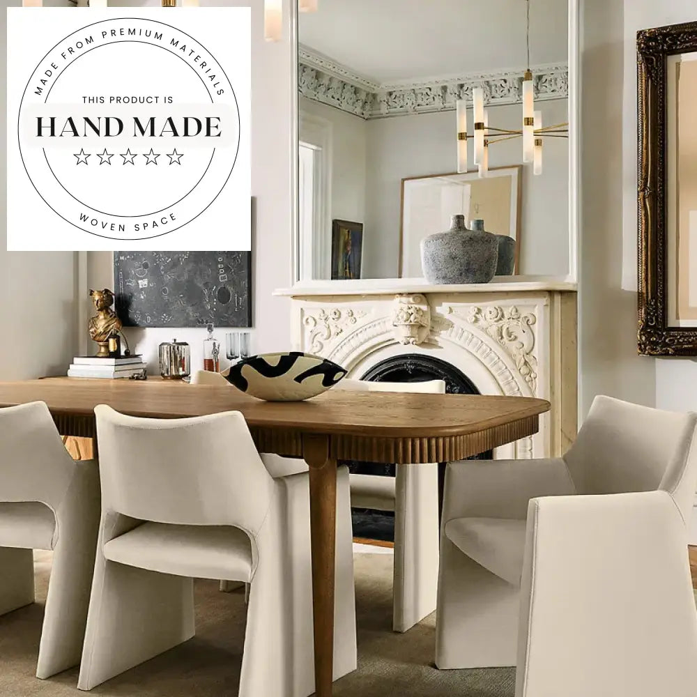 Luxury Ceramic and Oak Wood French Vintage Rectangular Dining Table