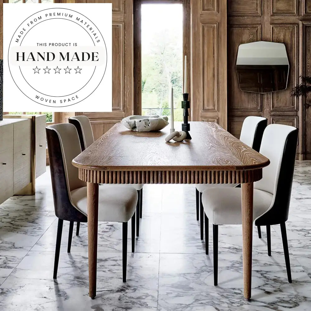 Luxury Ceramic and Oak Wood French Vintage Rectangular Dining Table