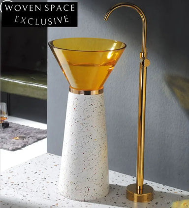 Luxury Colorful Free Standing Pedestal Crystal Glass Bowl Lavabo Wash Basin