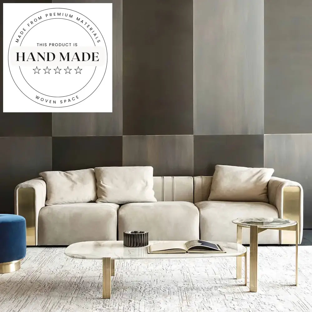 Luxury Cream White Genuine Leather Modern 3 Seater Sectional Sofa