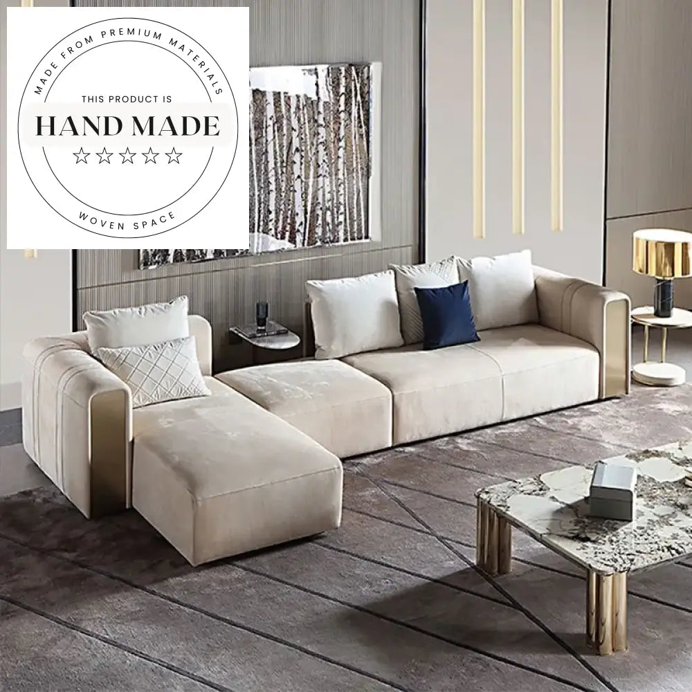 Luxury Cream White Genuine Leather Modern 3 Seater Sectional Sofa