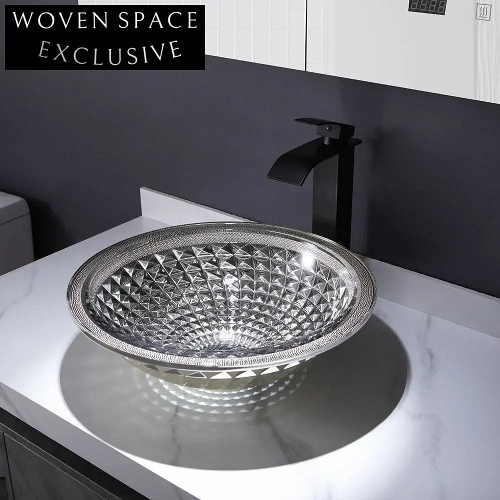 Luxury Crystal Diamond Glass Vessel Sink - Modern Countertop Bathroom Basin