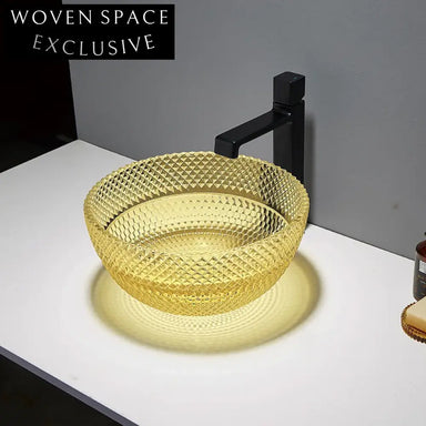 Luxury Crystal Glass Round Vessel Sink, Durable Tempered Countertop Bathroom Basin