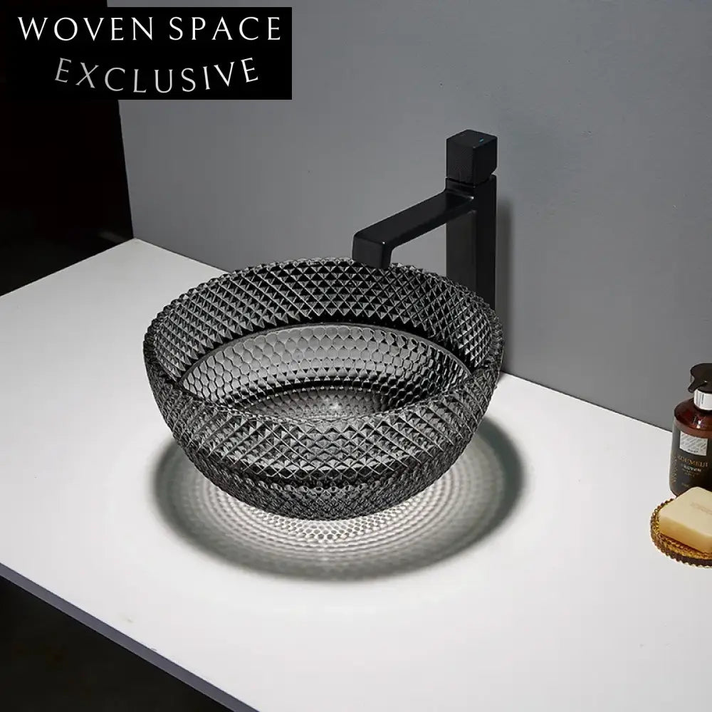 Luxury Crystal Glass Round Vessel Sink, Durable Tempered Countertop Bathroom Basin