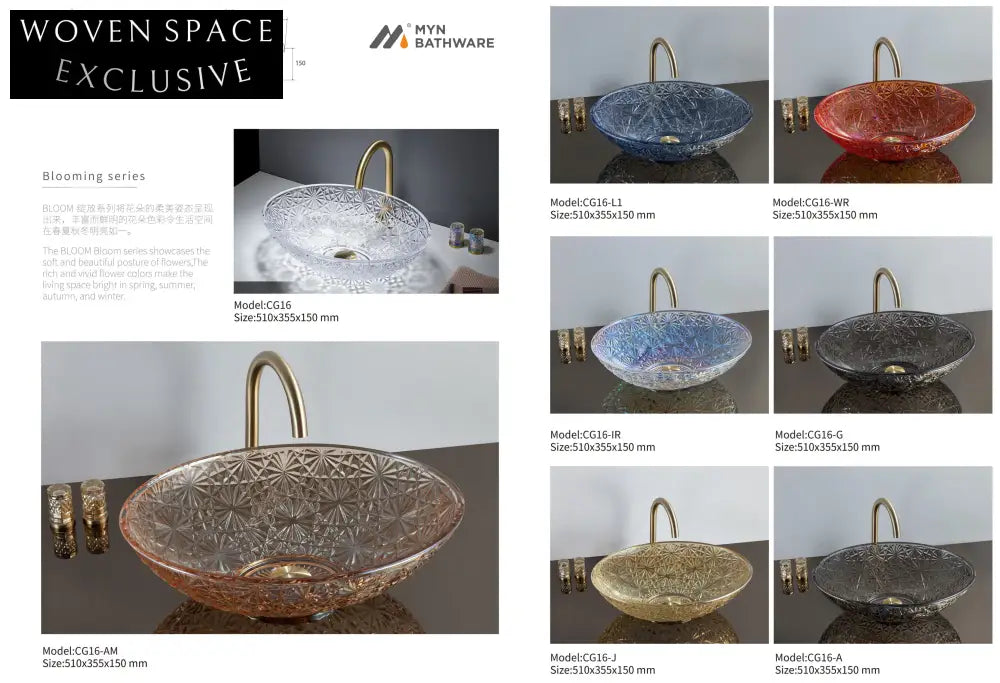 Luxury Crystal Glass Round Vessel Sink, Durable Tempered Countertop Bathroom Basin