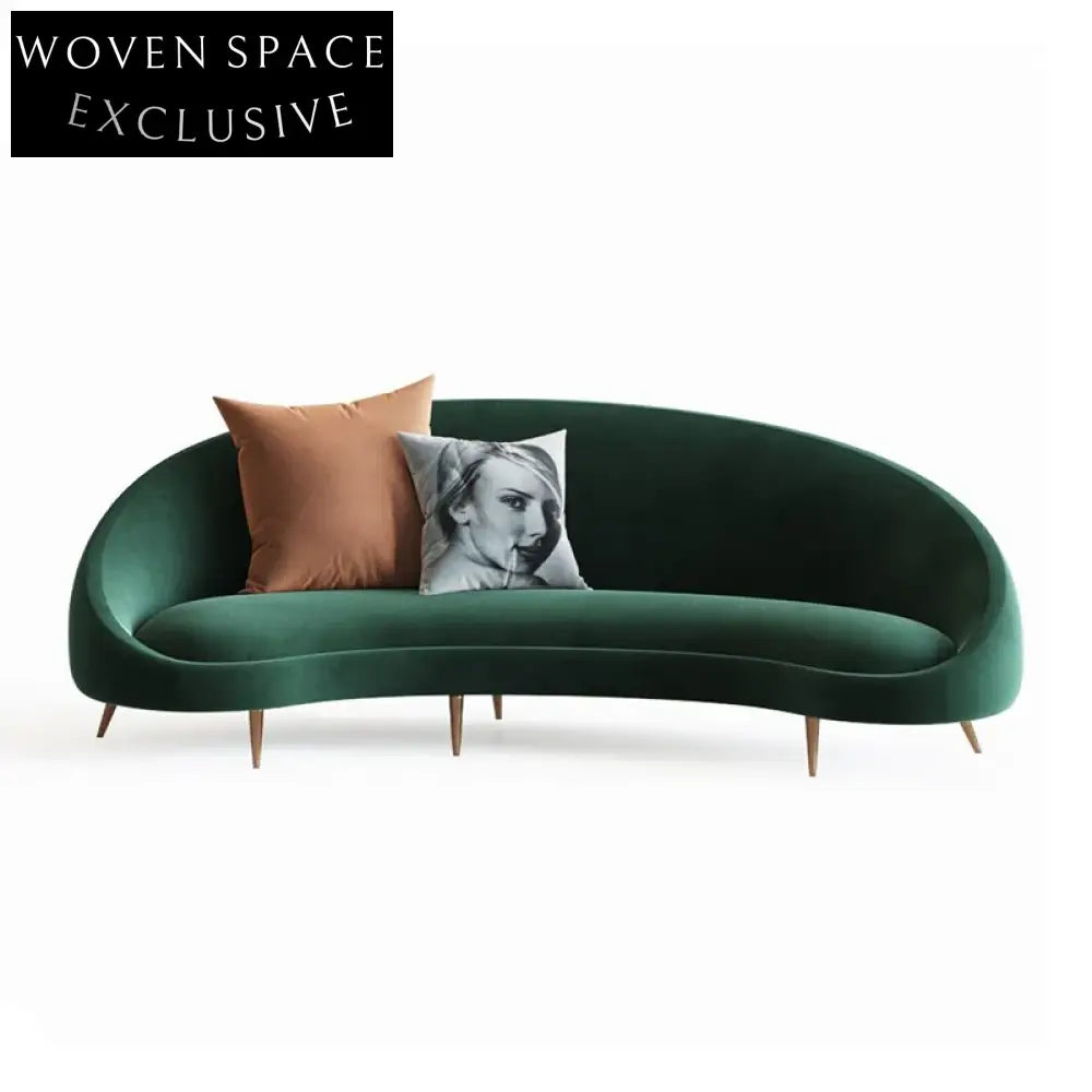 Luxury Curved Fabric Sofa with Metal Base, Modern Living Room Couch