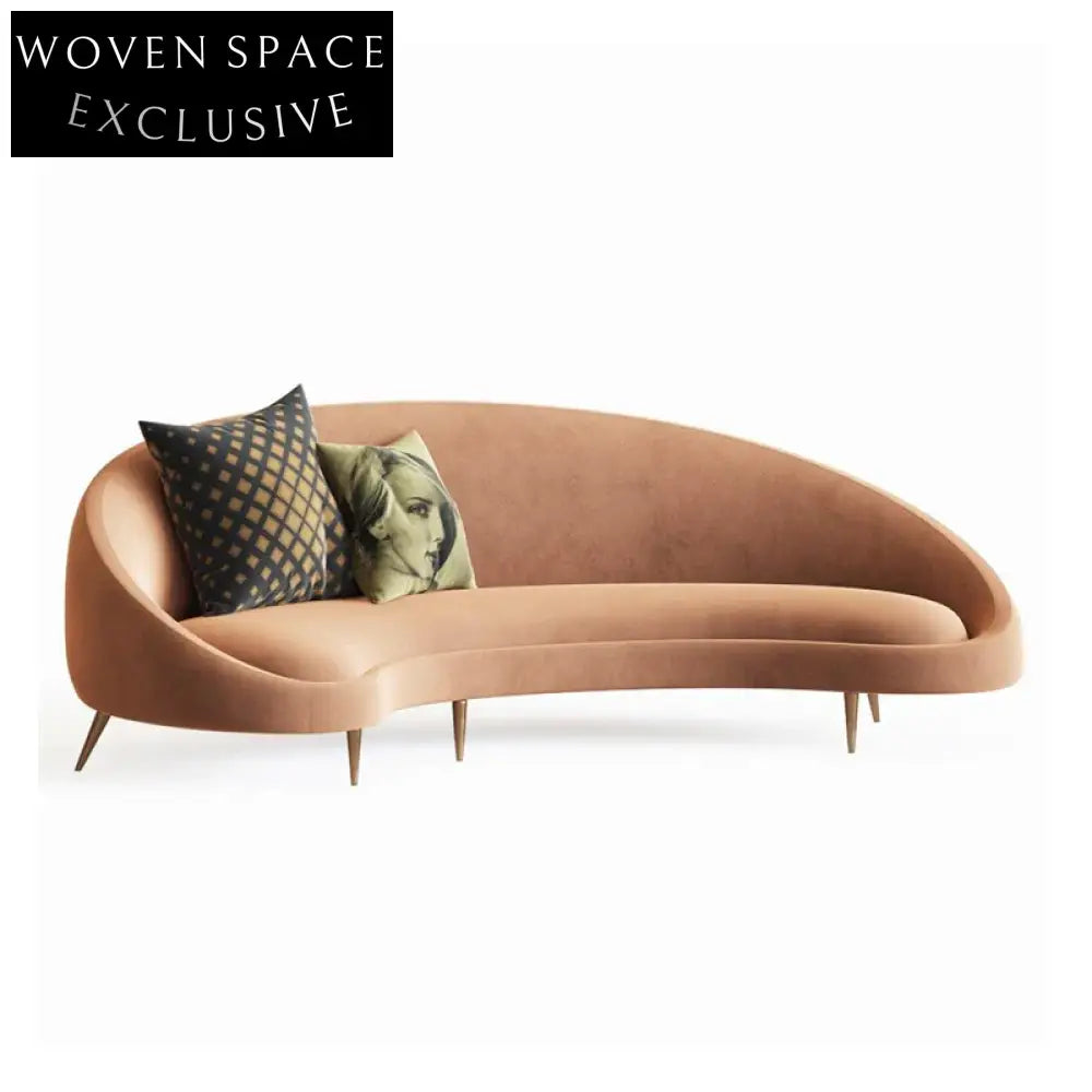 Luxury Curved Fabric Sofa with Metal Base, Modern Living Room Couch