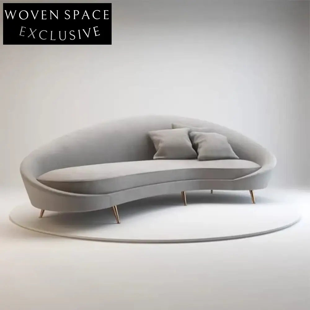 Luxury Curved Fabric Sofa with Metal Base, Modern Living Room Couch