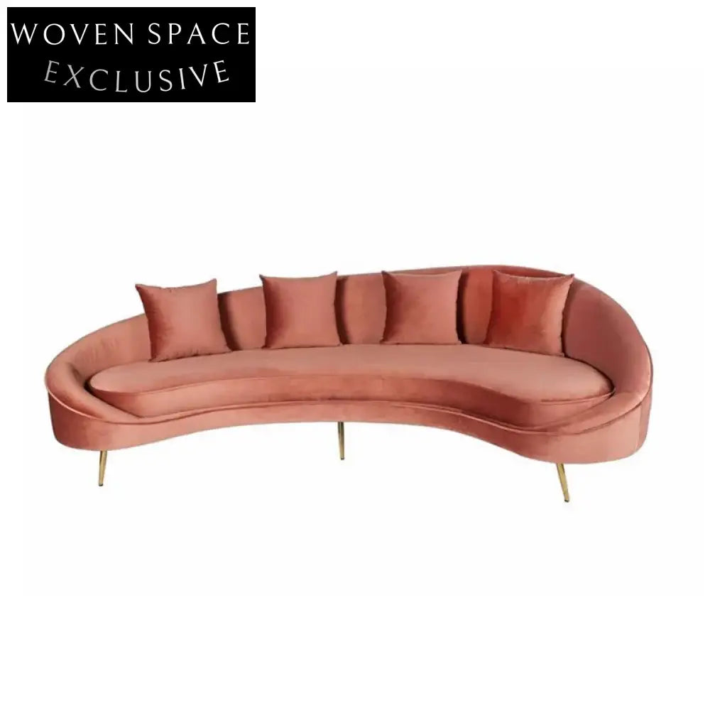Luxury Curved Fabric Sofa with Metal Base, Modern Living Room Couch