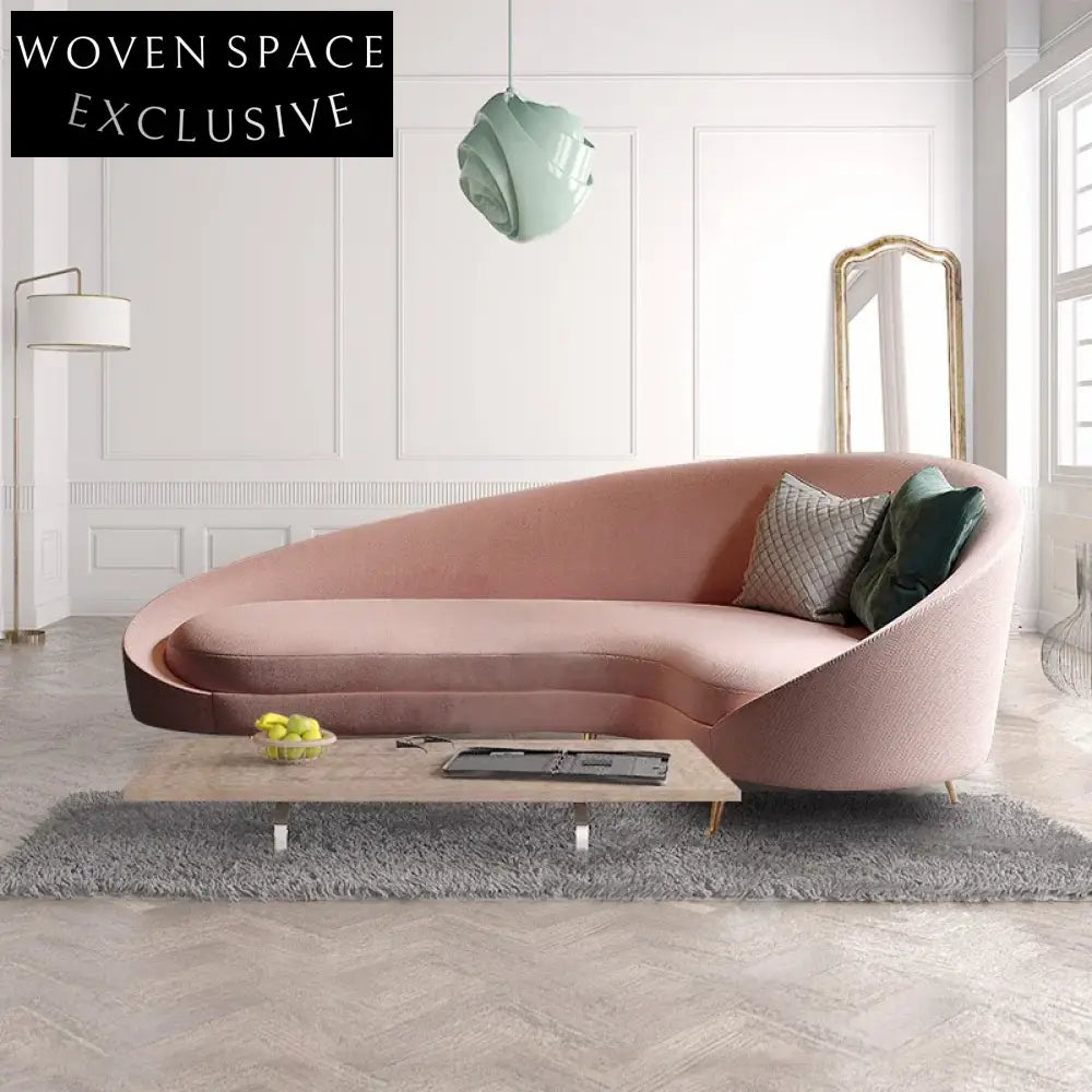 Luxury Curved Fabric Sofa with Metal Base, Modern Living Room Couch