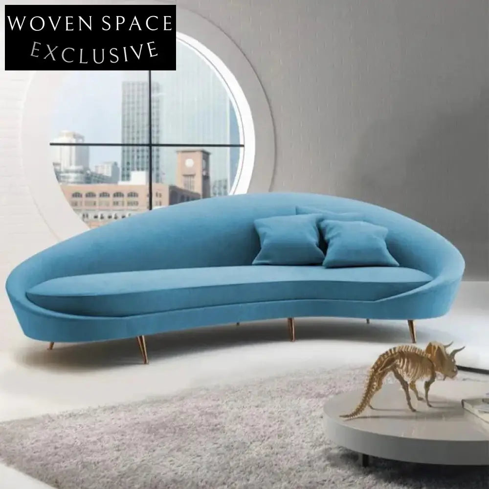 Luxury Curved Fabric Sofa with Metal Base, Modern Living Room Couch