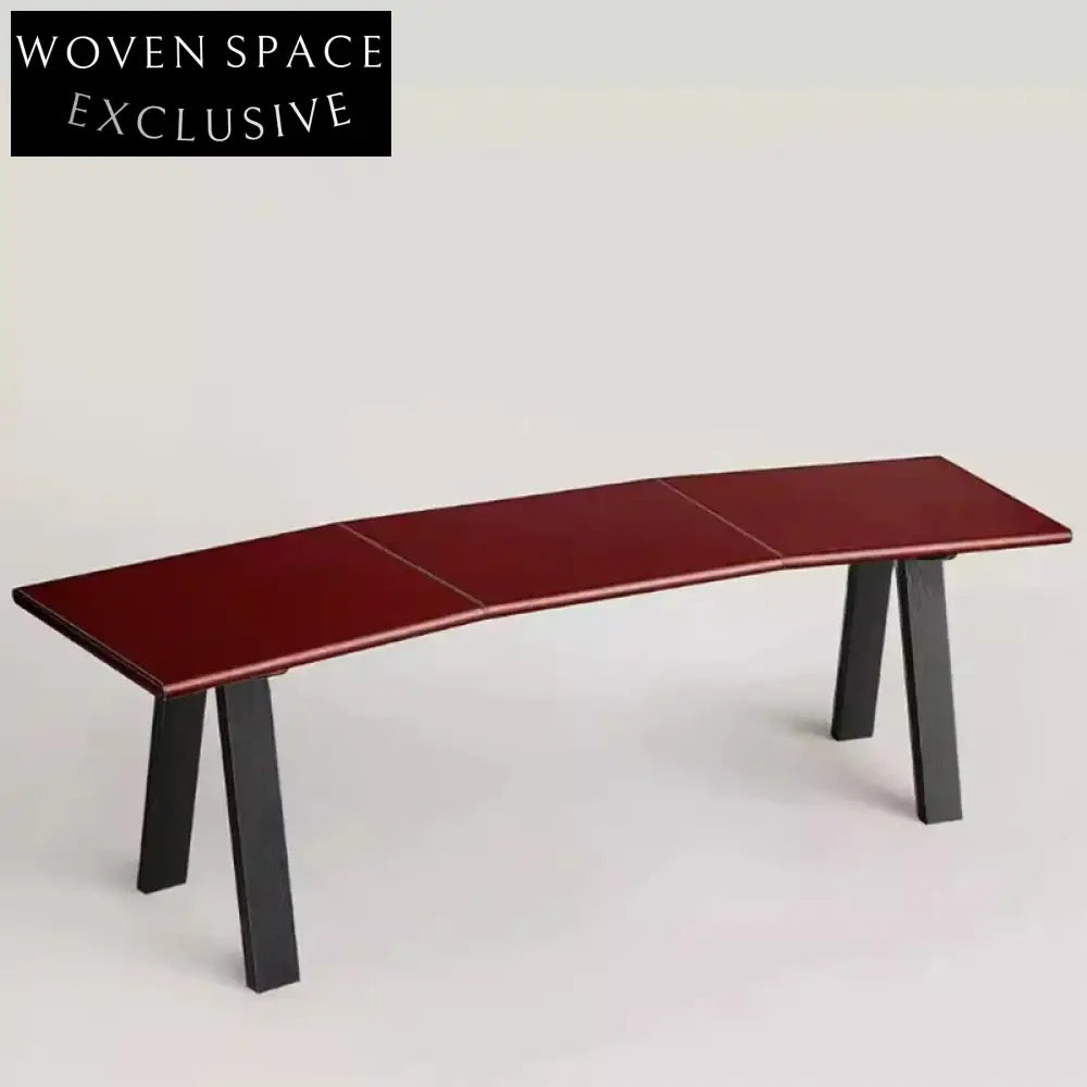 Luxury Curved Solid Wood & Saddle Leather Minimalist Home Office Writing Desk