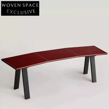 Luxury Curved Solid Wood & Saddle Leather Minimalist Home Office Writing Desk