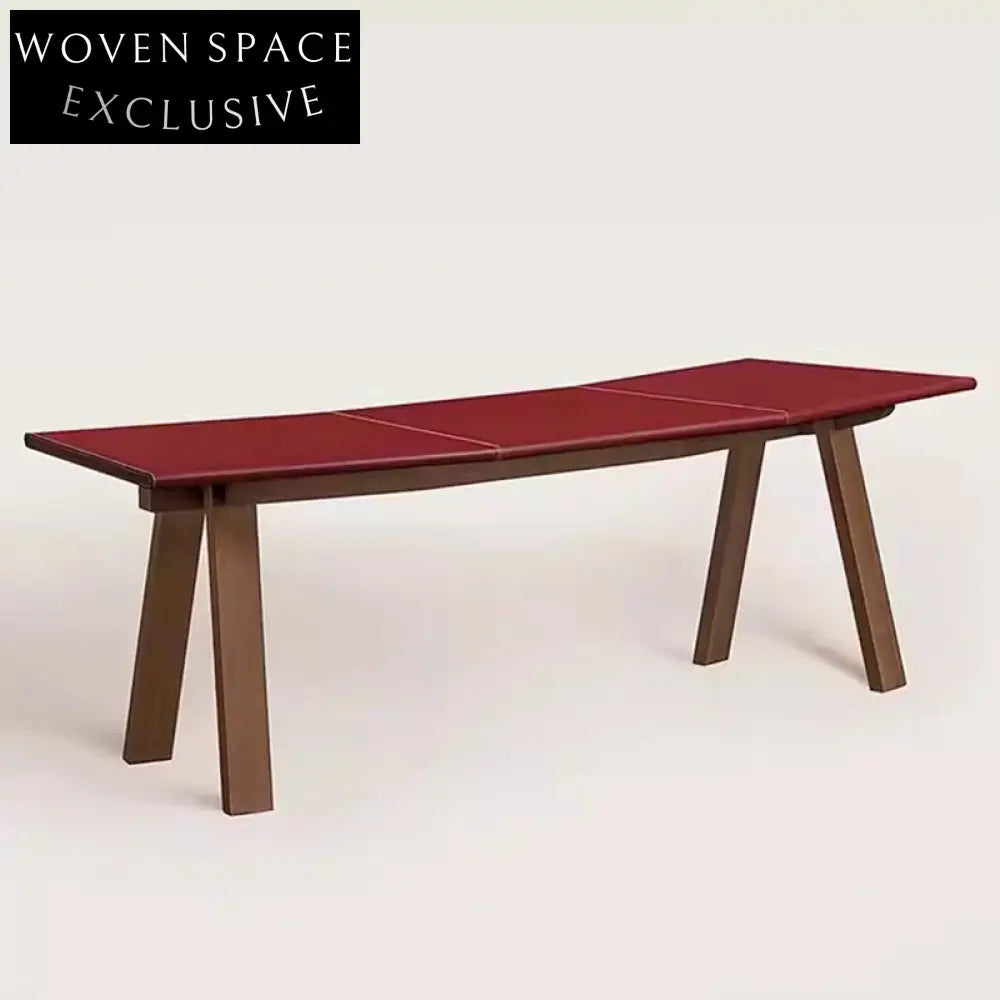 Luxury Curved Solid Wood & Saddle Leather Minimalist Home Office Writing Desk